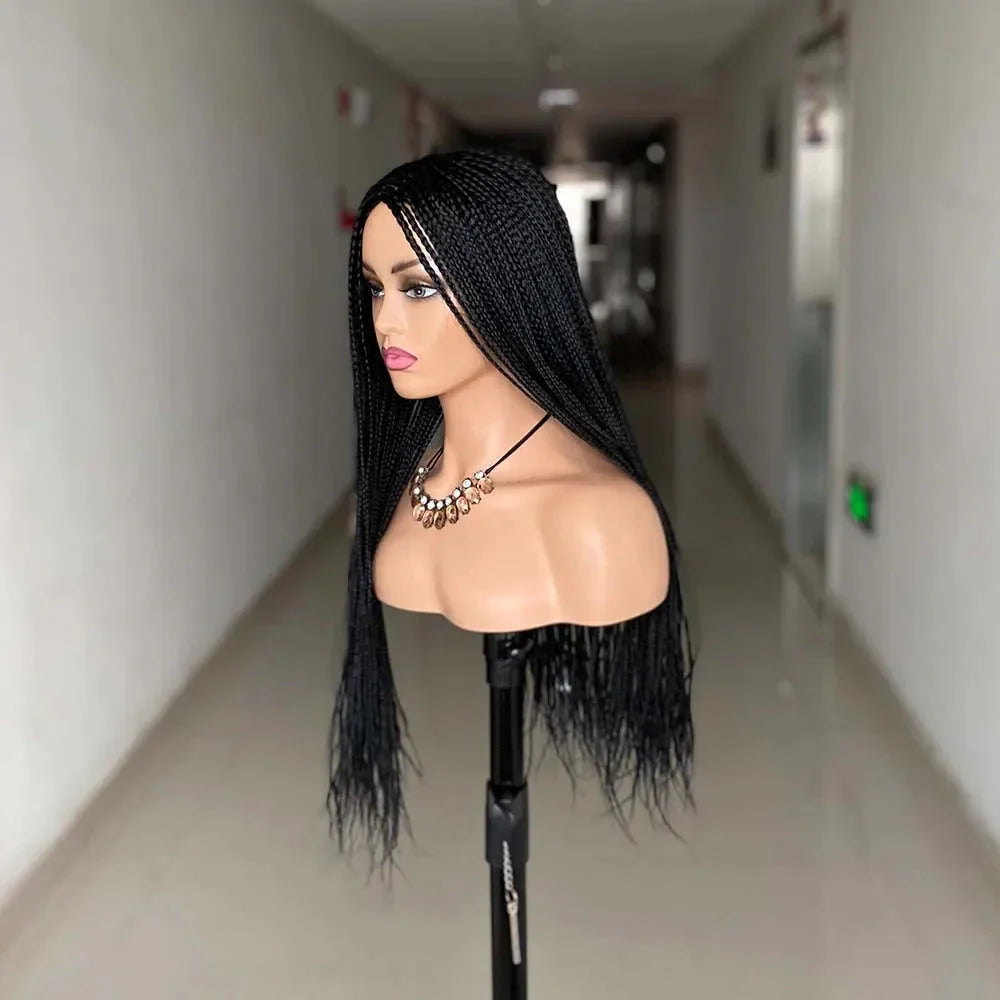 26" Ombre Box Braided Wig | Long Straight Braids | Twist Accents | Synthetic Wig | Cosplay & Daily Wear