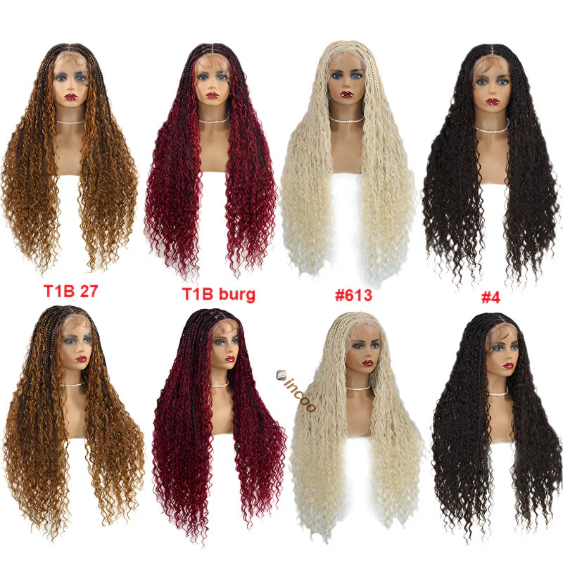 32" 613 Blonde Boho Box Braids Wig | Full Lace Front Knotless Cornrows & Curls | Synthetic Braided Wig for Women