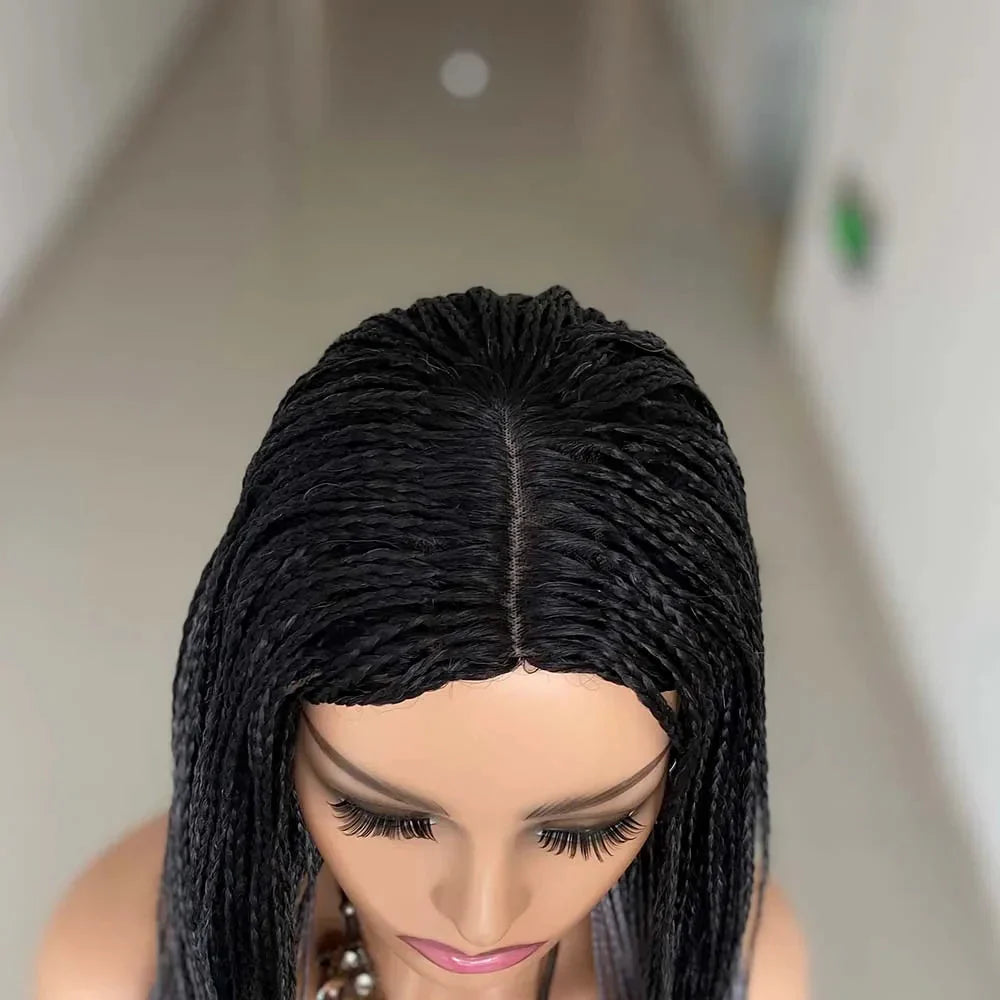 26" Ombre Box Braided Wig | Long Straight Braids | Twist Accents | Synthetic Wig | Cosplay & Daily Wear