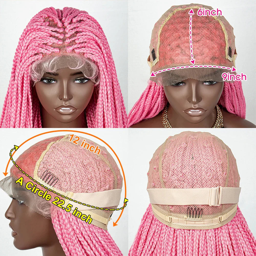 36" Pink & 613 Blonde Braided Wig | Water Wave Ends | Lace Front | Baby Hair