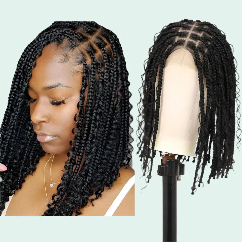 12" Goddess Boho Bob Braids Wig | 360 Lace Frontal | Curly Ends | Ombre & Color Options | Baby Hair