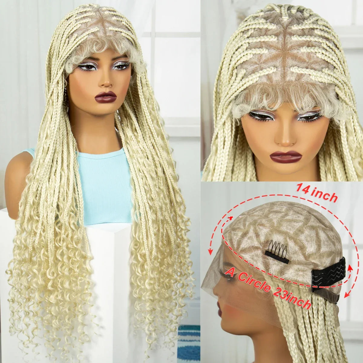 36" Ombre Boho Knotless Braids Wig | Curly Ends | HD Full Lace | Baby Hair