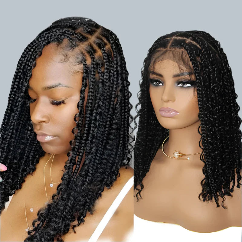 12" Goddess Boho Bob Braids Wig | 360 Lace Frontal | Curly Ends | Ombre & Color Options | Baby Hair
