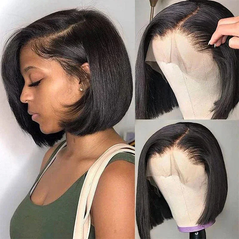 10-16 inch Short Straight Bob Wig | Brazilian Remy Human Hair | 13x4 Lace Frontal | Natural Looking | Ready to Wear