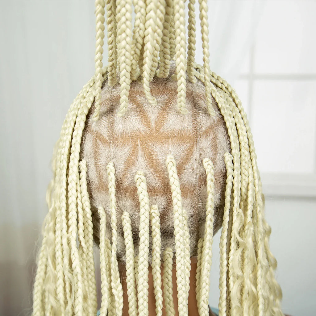 36" Ombre Boho Knotless Braids Wig | Curly Ends | HD Full Lace | Baby Hair