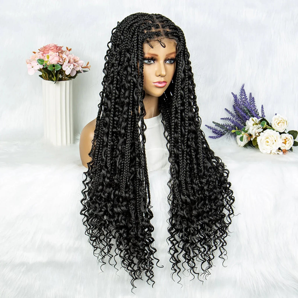 32" Natural Boho Knotless Braids Wig | HD Lace Front | Baby Hair | Synthetic