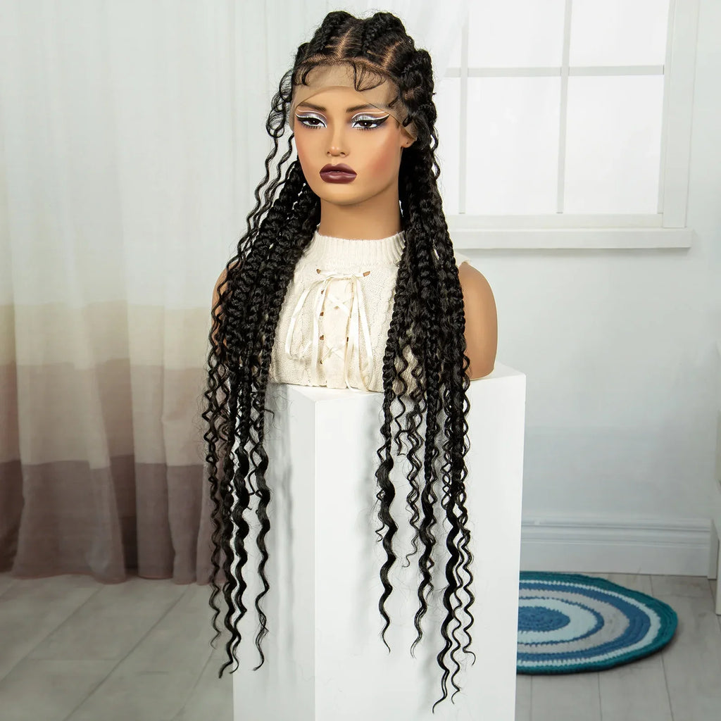 34" Cornrow & Twist Braids Wig | Full Lace Front | Baby Hair