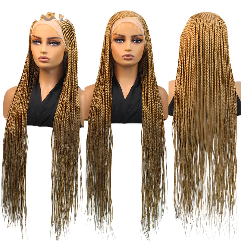 36" Cornrow Braided Wig | Full Lace Front Wig | Blonde Box Braids | Side Part | Synthetic Hair