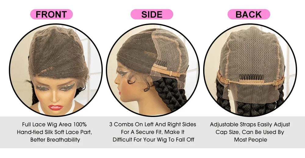 36" Extra Long Box Braided Full Lace Wig | Synthetic Braiding Wig | For Black Women | Lace Frontal Braids