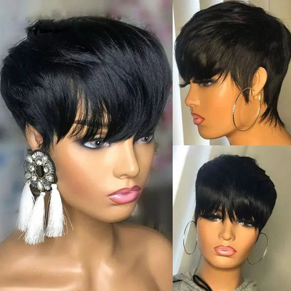 613 Honey Blonde Pixie Cut Straight Wig with Bangs | Glueless Peruvian Remy Human Hair