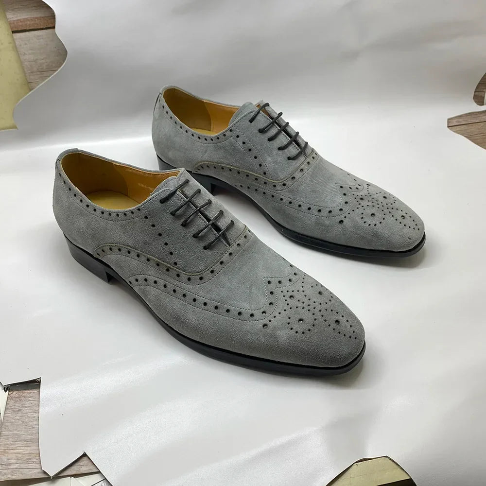 4 Colors Luxury Men's Genuine Leather Cow Suede Brogue Oxfords | Carving Design Casual & Wedding Dress Shoes