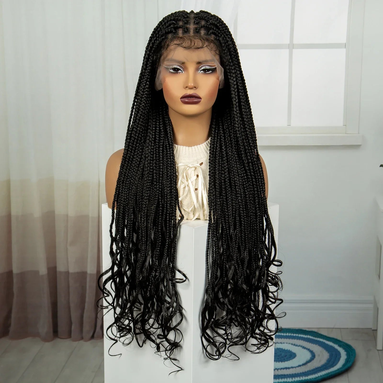 34" HD Boho Box Braids Wig | Curly Ends | Full Lace | Baby Hair