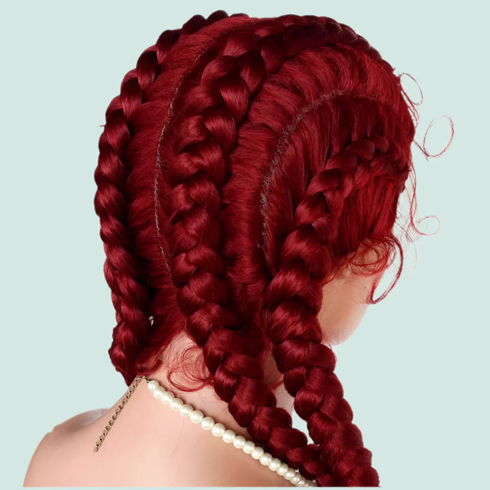 99J Burgundy Box Braids Wig | 360 Lace Braided Wig | 4 Braids | Synthetic Hair