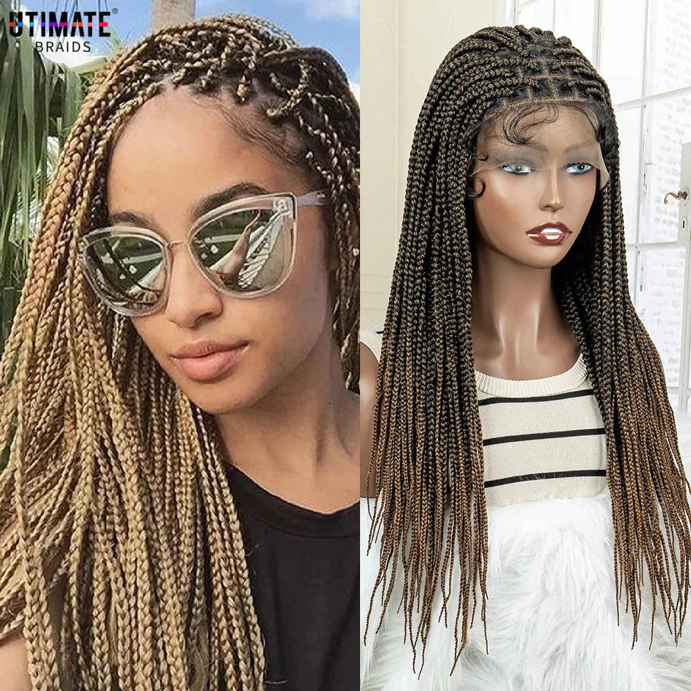 24" Full Lace Knotless Box Braided Wig | Lace Frontal Cornrow Braids | Baby Hair Synthetic Wig for Women