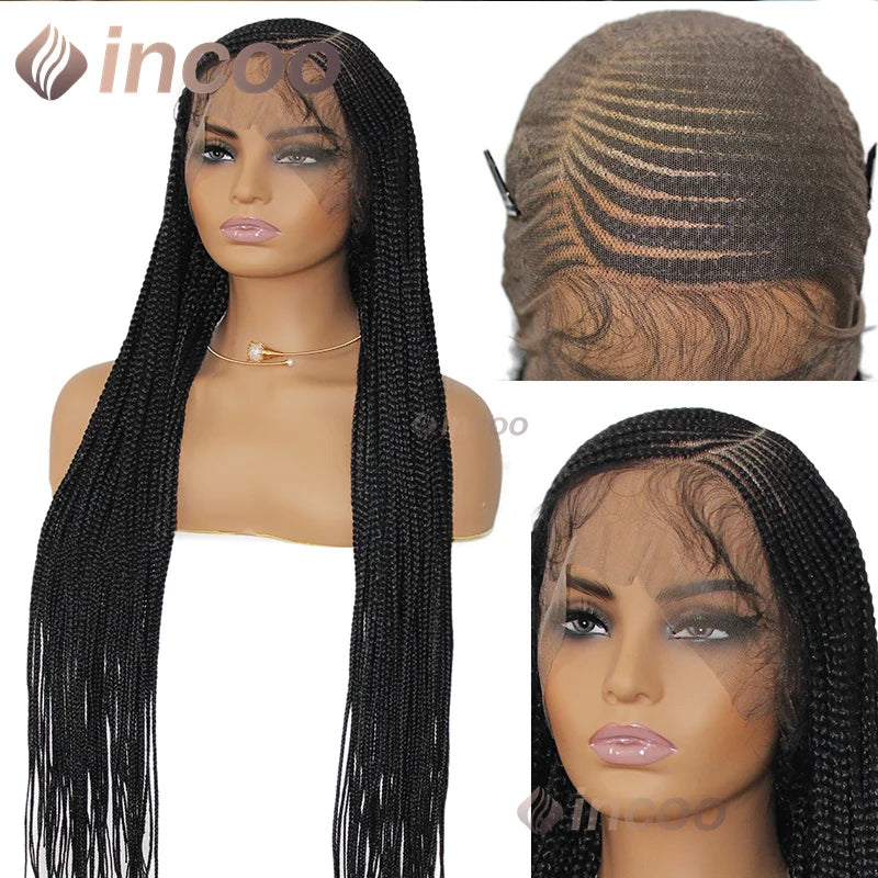 36" Cornrow Braided Wig | Full Lace Front Wig | Blonde Box Braids | Side Part | Synthetic Hair