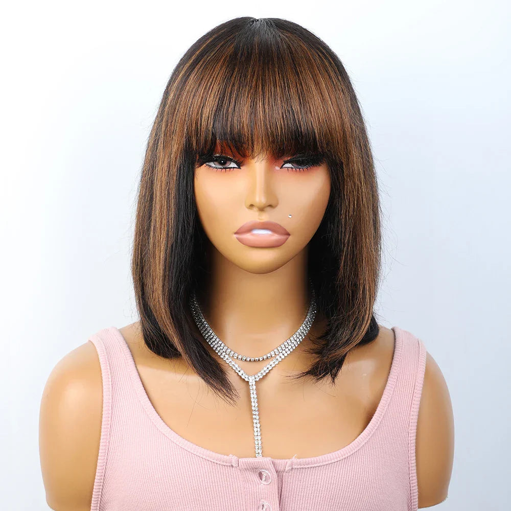 "Put On & Go" Straight Bob Wig | Easy Wear Human Hair with Bangs & Realistic Scalp
