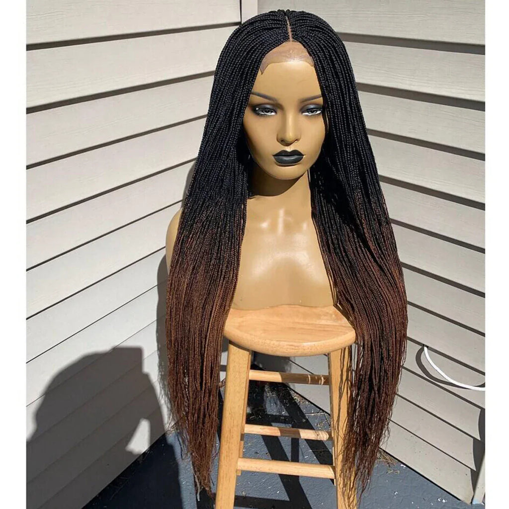 28" Platinum Grey Box Braided Wig | Full Lace | Kanekalon Synthetic Hair | Choose Lace Color