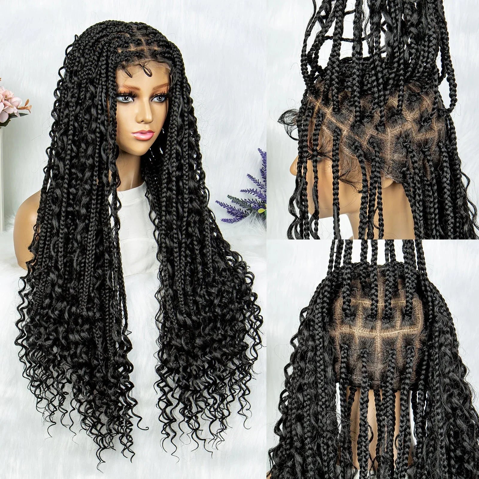 32" Natural Boho Knotless Braids Wig | HD Lace Front | Baby Hair | Synthetic