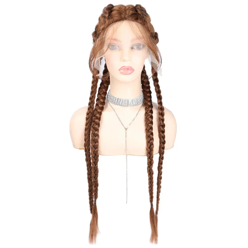 32" Hand-Made Knotless Box Braided Lace Front Wig | French Braid | Baby Hair | Glueless Synthetic Wig