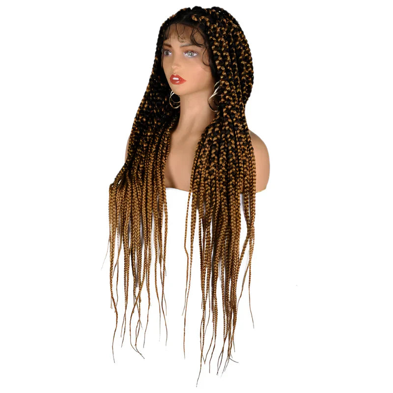 36" Knotless Large Square Box Braids Wig | Full Lace Frontal | Baby Hair | Kanekalon Hair