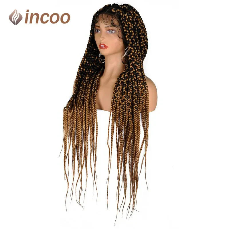 36" Knotless Square Box Braids Wig | Full Lace Frontal | Baby Hair | Afro Women