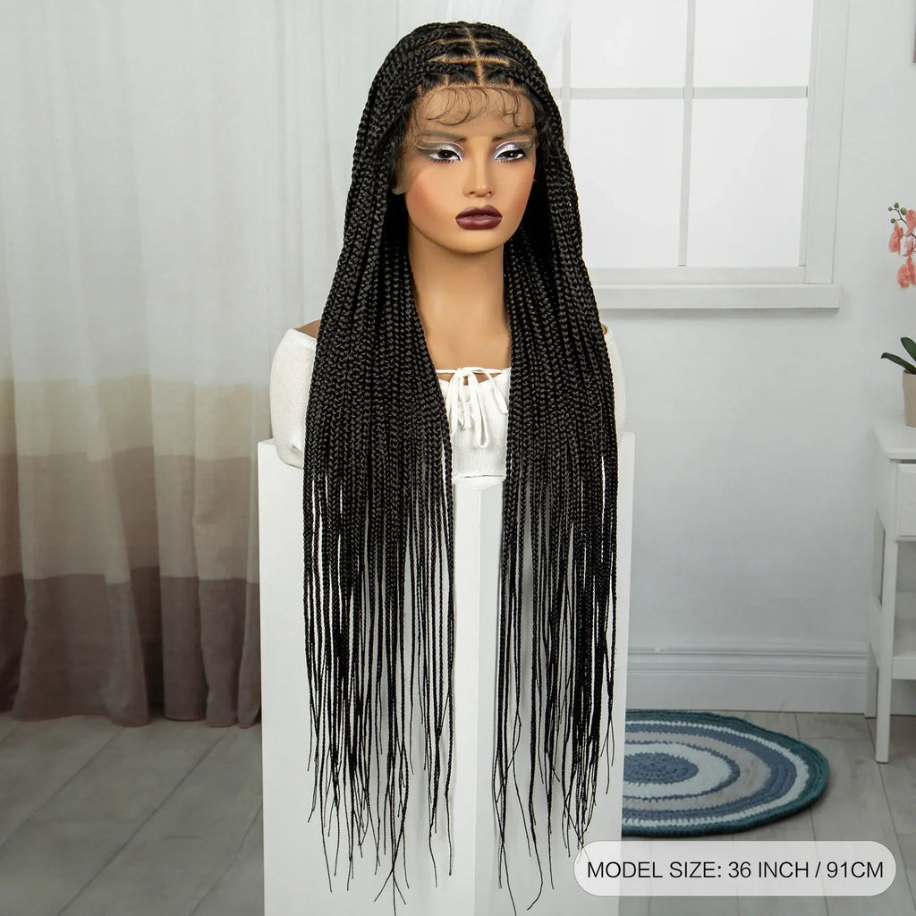 36" Knotless Box Braids Wig | Transparent Full Lace | Baby Hair
