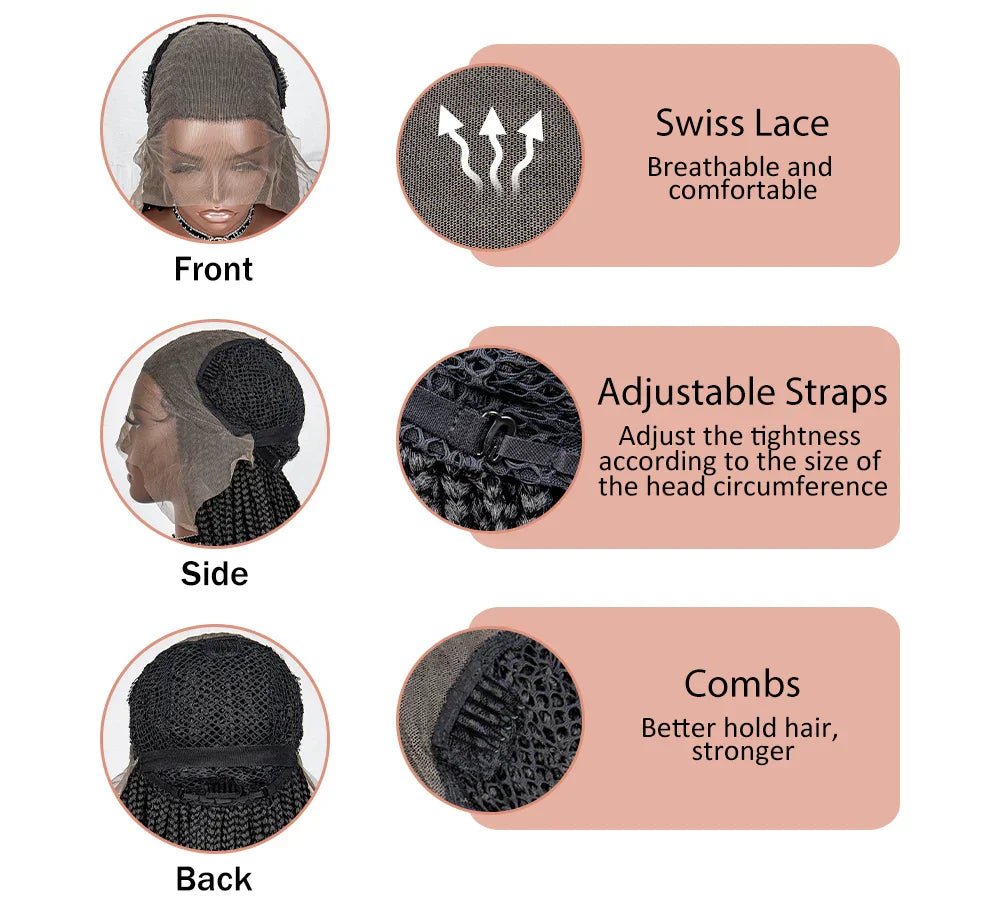 36" Handmade Knotless Box Braids Lace Frontal Wig | 13x6 Lace | Baby Hair | Synthetic Braids