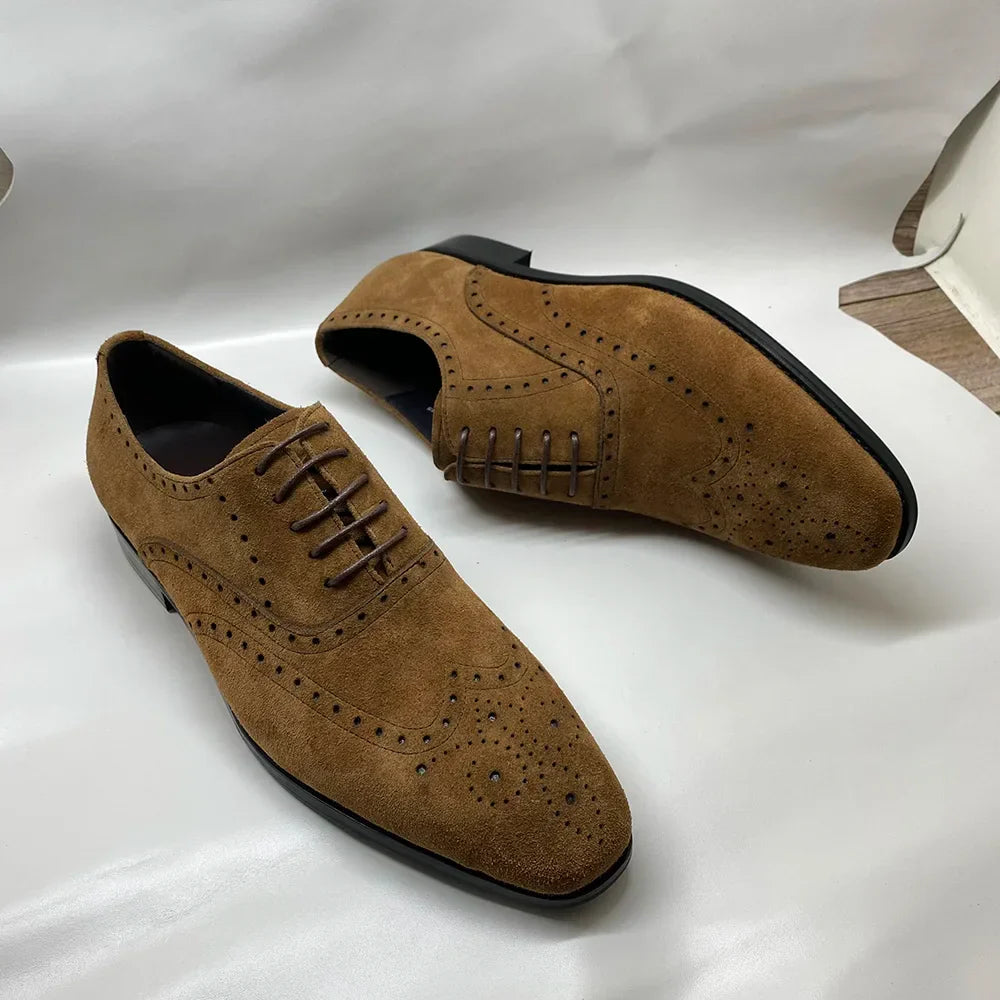 4 Colors Luxury Men's Genuine Leather Cow Suede Brogue Oxfords | Carving Design Casual & Wedding Dress Shoes