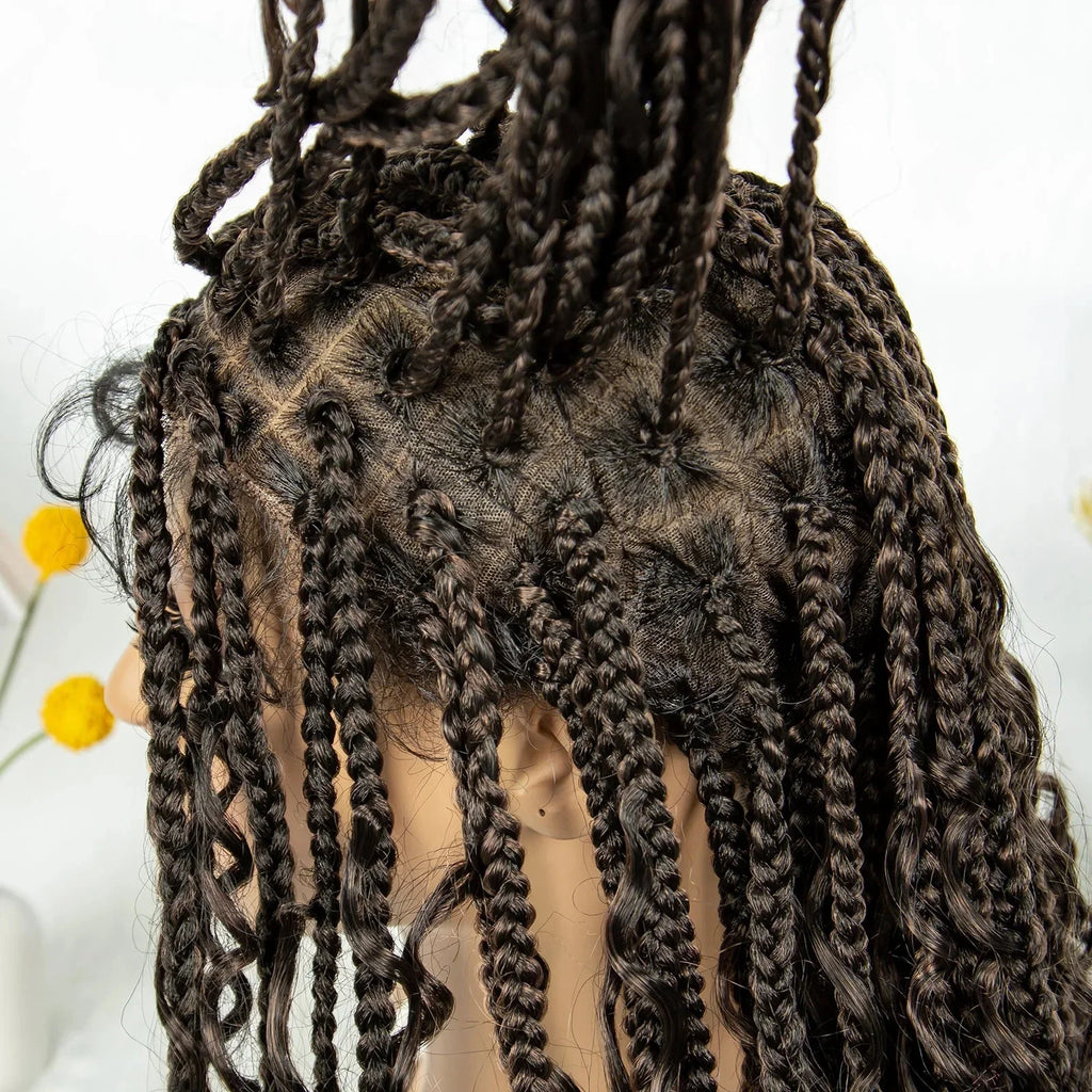 32" Natural Boho Knotless Braids Wig | HD Lace Front | Baby Hair | Synthetic