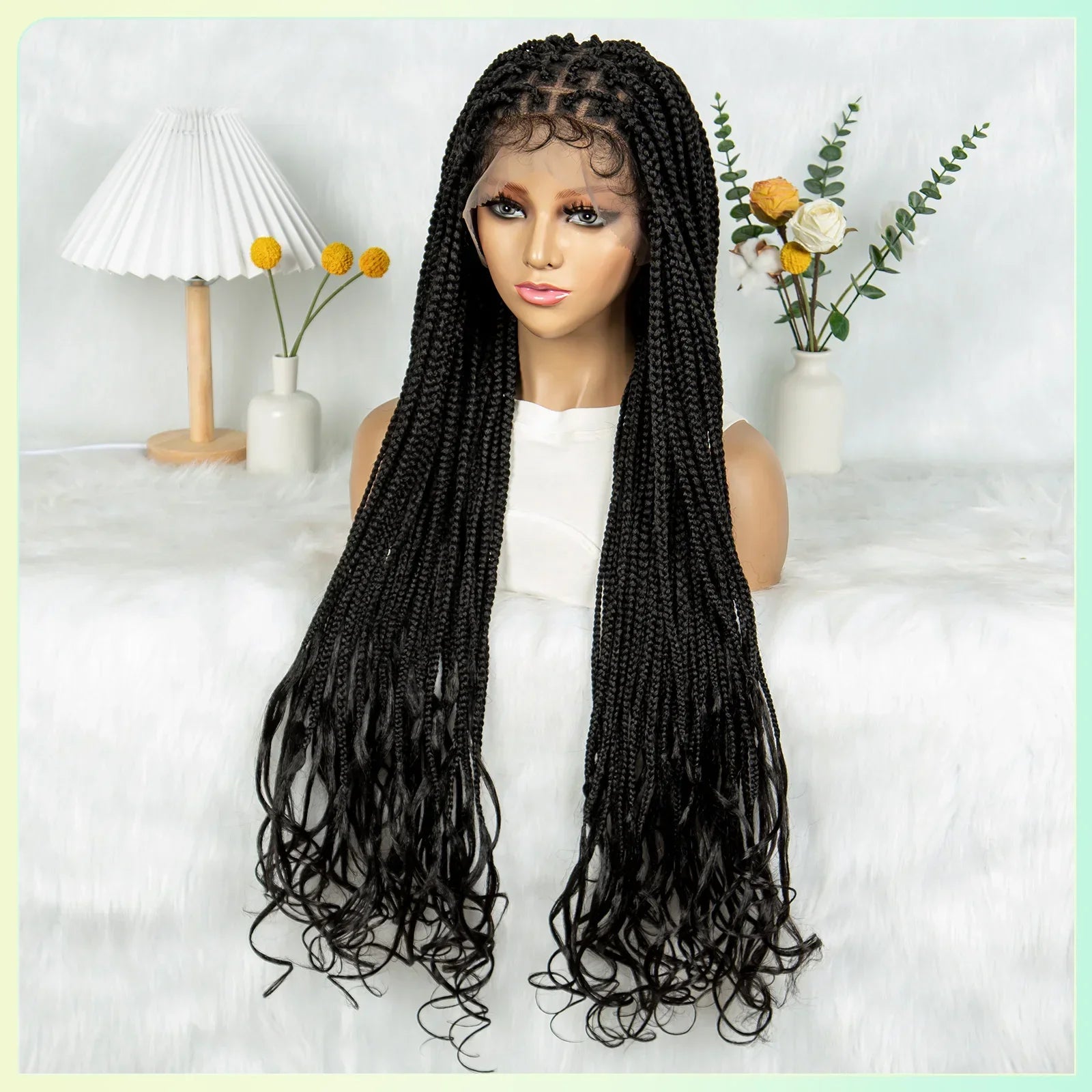 34" Water Wave Knotless Box Braids Wig | Full Lace | Baby Hair | Easy Style