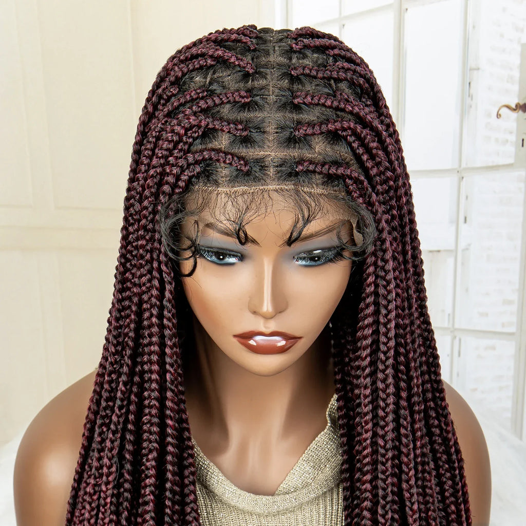36" Long Knotless Braided Wig - Full Lace, Cornrow Accents, Baby Hair - For Black Women