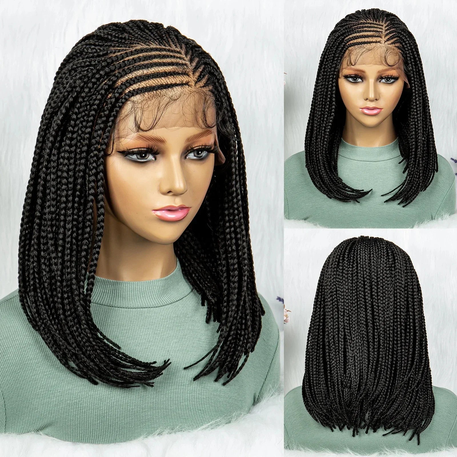 16" Short Knotless Box Braids Bob Wig | Lace Front | Afro Braided Hair