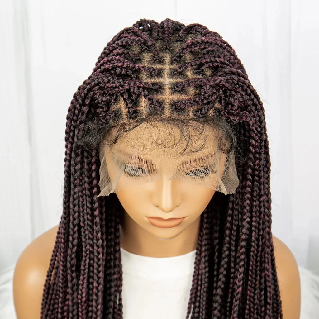 36 Inch Synthetic Braided Wigs Knotless Boho Braided Lace Wigs with Curly Ends Lace Front Braiding Hair Wig for Black Women