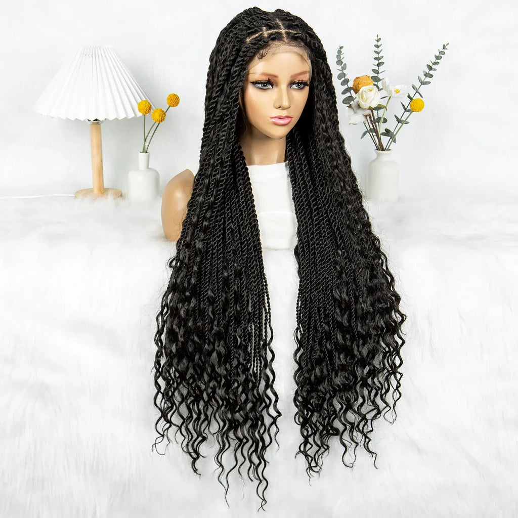 36" Long Island Twist Braided Wig - Knotless Synthetic Full Lace with Baby Hair