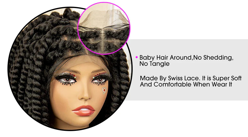 16 Inch Brown Twisted Braided Bob Wig | Full Lace | Kanekalon Fiber | For Black Women