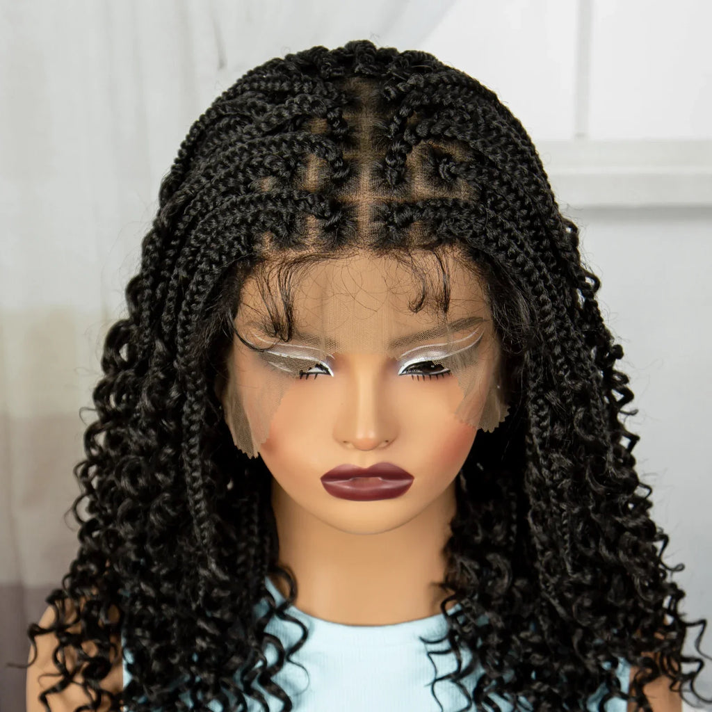 16" Deep Wave Knotless Braids Wig | Curly Ends | Full Lace | Baby Hair
