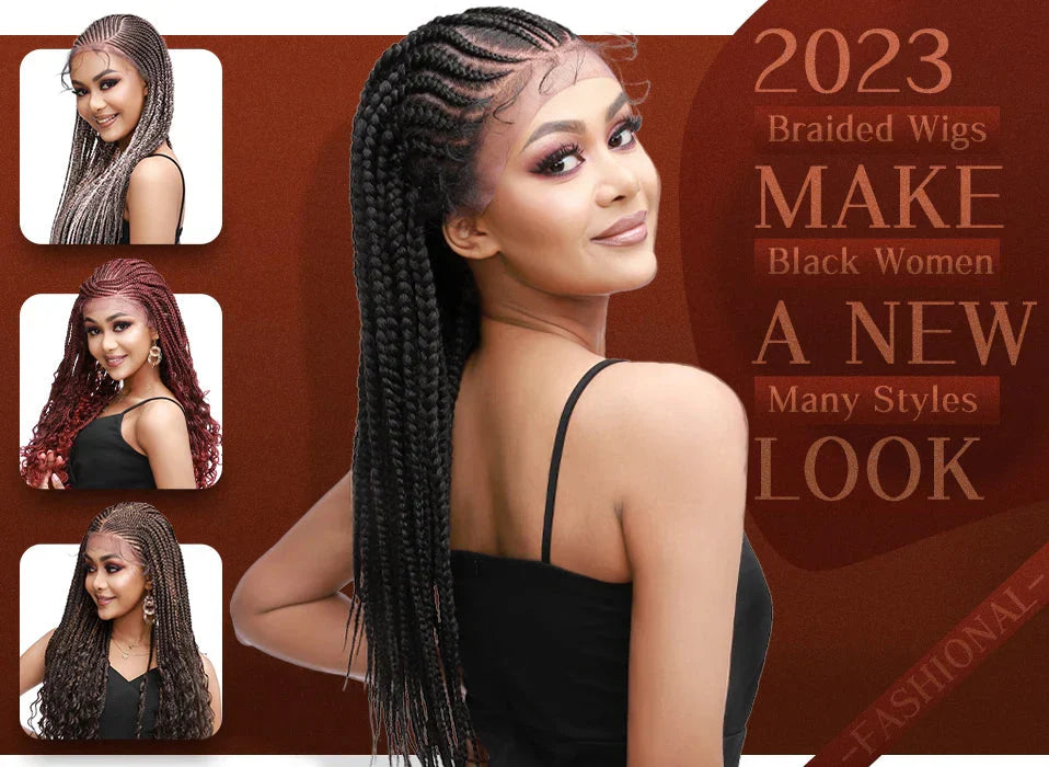 30" Box Braids Lace Front Wig | Baby Hair | Afro Synthetic Braids | Black Women