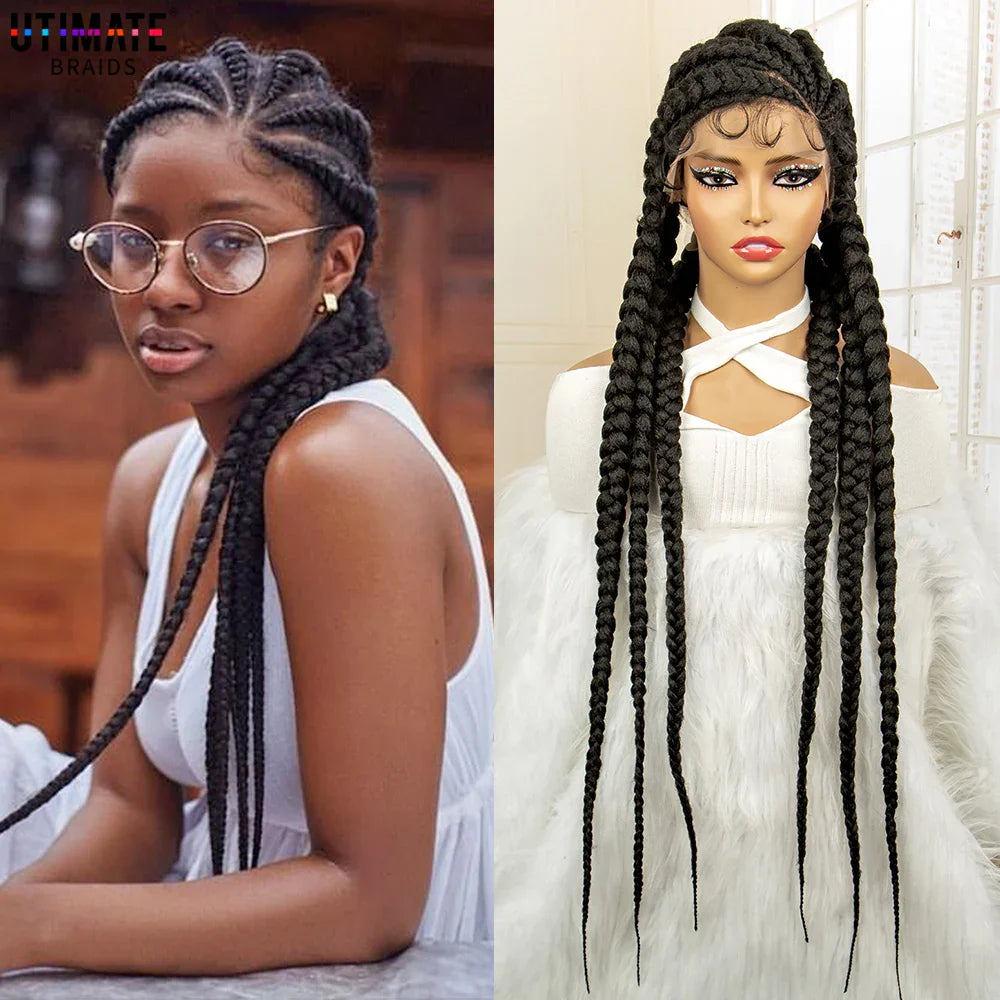 36" Extra Long Box Braided Full Lace Wig | Synthetic Braiding Wig | For Black Women | Lace Frontal Braids
