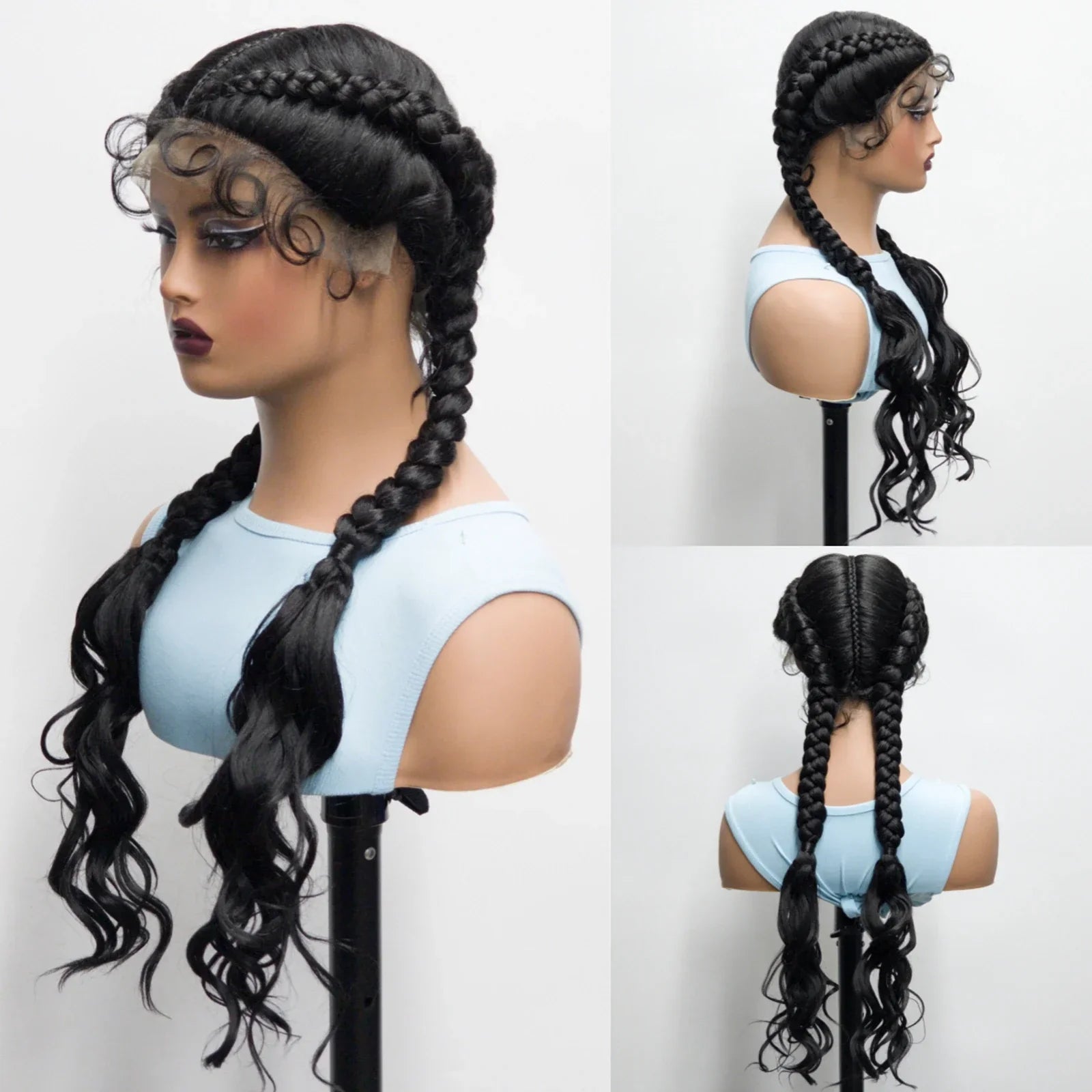 34" Twist Braids Wig | Curly Ends | Lace Front | Baby Hair | Natural Color