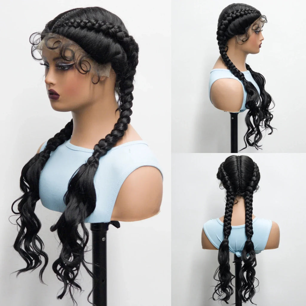 34" Ombre Twist Braided Lace Wig | Curly Ends | Baby Hair | Synthetic Braids | Black Women