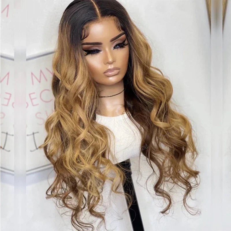 26" Ombre Blonde Body Wave Lace Front Wig - Pre-Plucked, 180% Density, Glue less, with Baby Hair