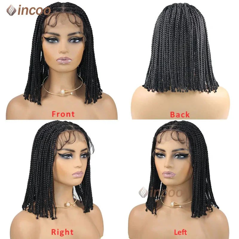 10" Short Bob Box Braided Wig | 360 Full Lace | Cornrow Accents | Synthetic Braids for Black Women