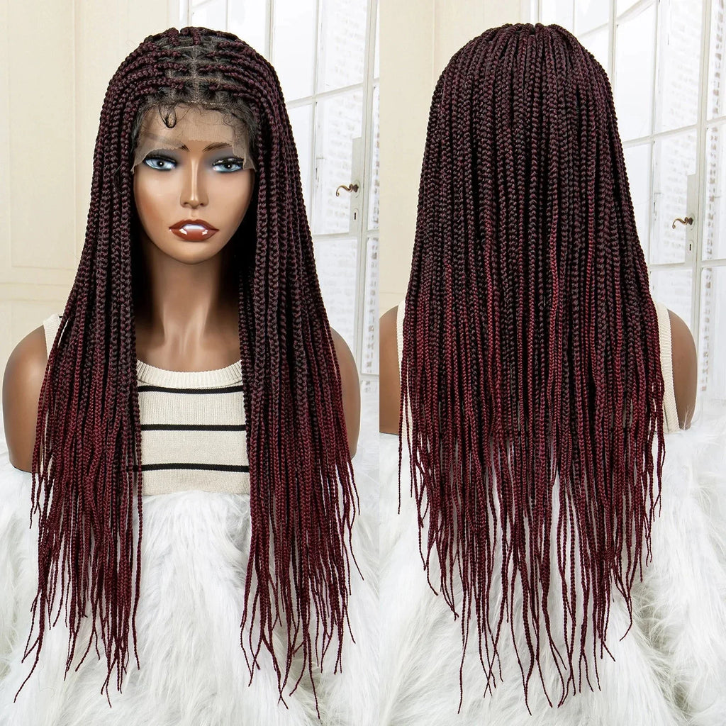 24" Full Lace Knotless Box Braided Wig | Lace Frontal Cornrow Braids | Baby Hair Synthetic Wig for Women