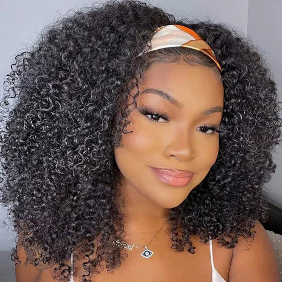 250% Density Kinky Jerry Curly Headband Wig | Glueless Indian Human Hair