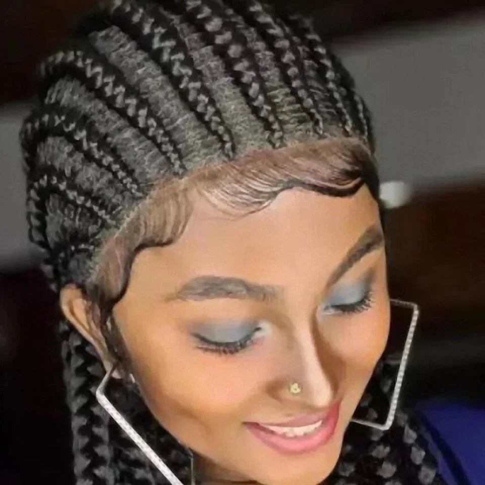 360 Lace 11-Braids Cornrow Box Braided Wig | Long Synthetic Braids | Heat Resistant | Black Women