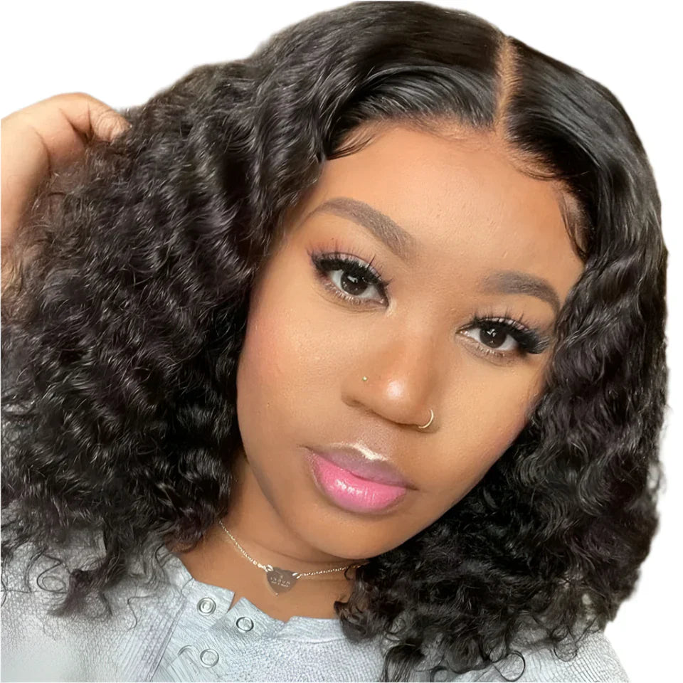 180% Density Deep Wave Bob Wig | Transparent Lace Front Human Hair