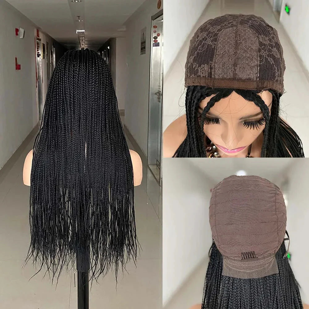 26" Ombre Box Braided Cosplay Wig | Long Straight Braids with Curly Ends | Synthetic Twist Braiding Hair