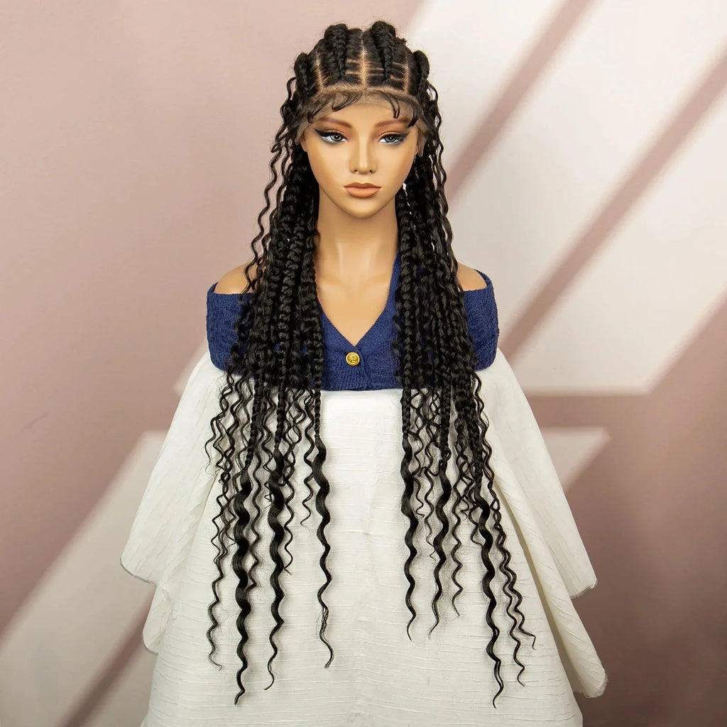 34" Cornrow Braided Wig | Full Lace | Baby Hair | Boho Braids | Kanekalon Synthetic