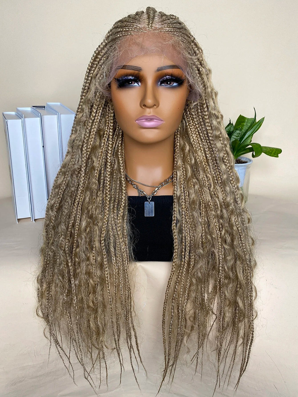 28" 613 Blonde Straight Cornrow Box Braids Lace Front Wig - Long Synthetic Knotless Braids with Baby Hair