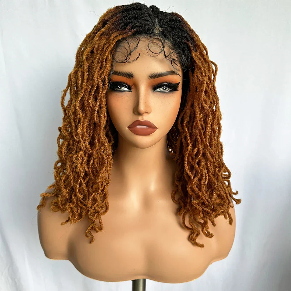 4x4 Lace Frontal Synthetic Braid Wig | 1B/33 Burgundy Curly Locs | 350°F Heat Safe | Afro Curly Braided Wig for Women